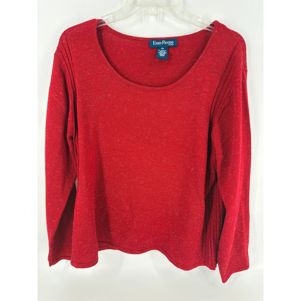 Evan Picone Woman Red Knit Sweater Long Sleeve Scoop Neck 2X Plus Size